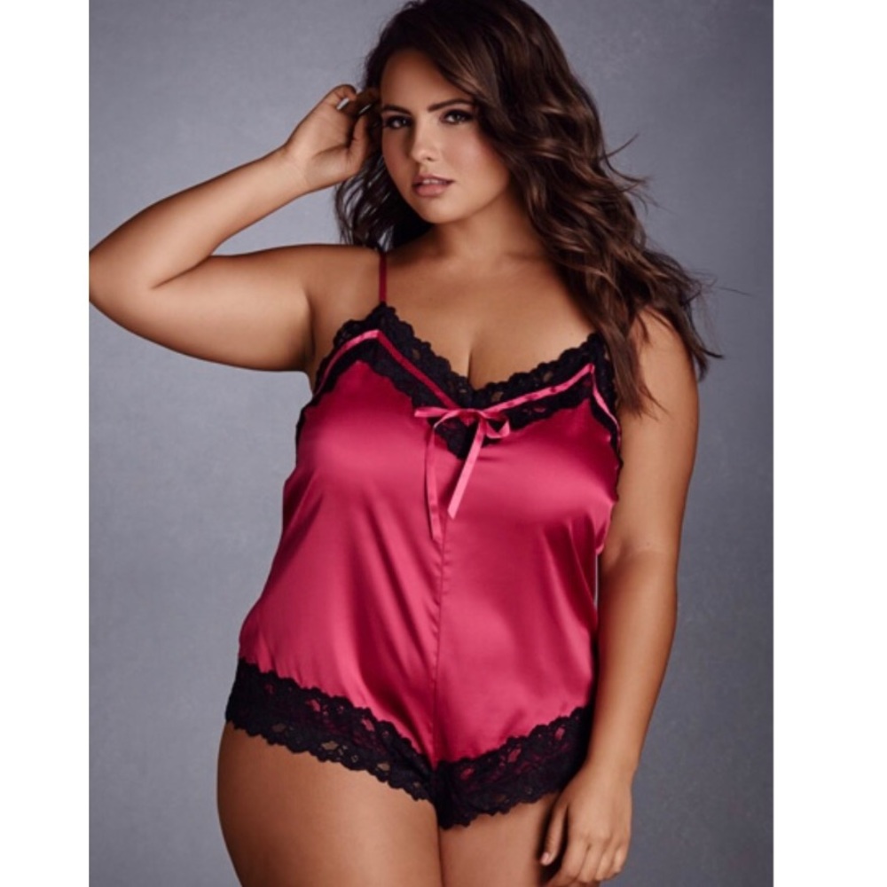 Lace Trim Satin Plus Sized Teddy